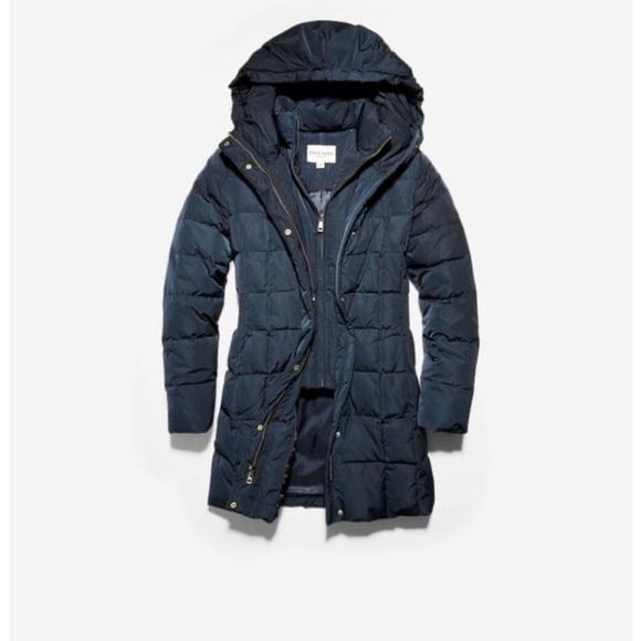 Cole Haan Jackets & Blazers - Cole Haan signature hooded taffeta down coat. Navy. Sz L.